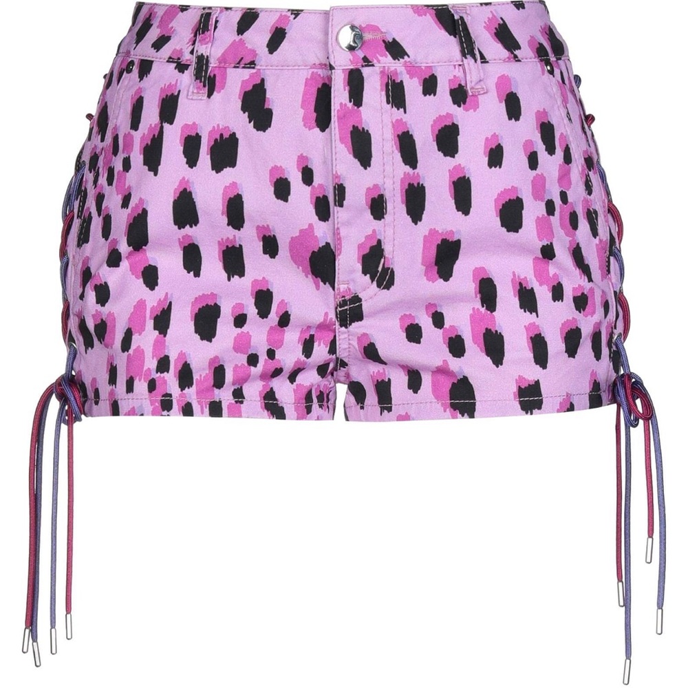 Just Cavalli Pink Black Leopard Print Lace-Up Side Shorts